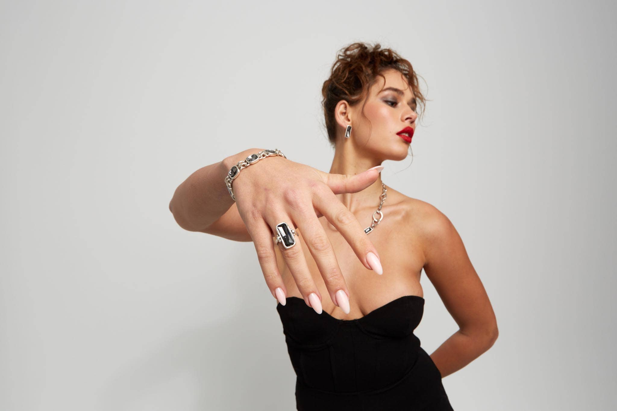 Chanour – Engroshandel Armbånd med led og kæde – Håndlavet Røgfarvet Krystal Tinnarmbånd - 29113