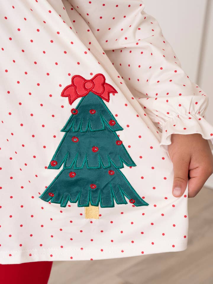 Marie Nicole Clothing - Wholesale Top & Leggings Set - Kids - Polka Dots Embroidered Trees Ruffle Outfit4