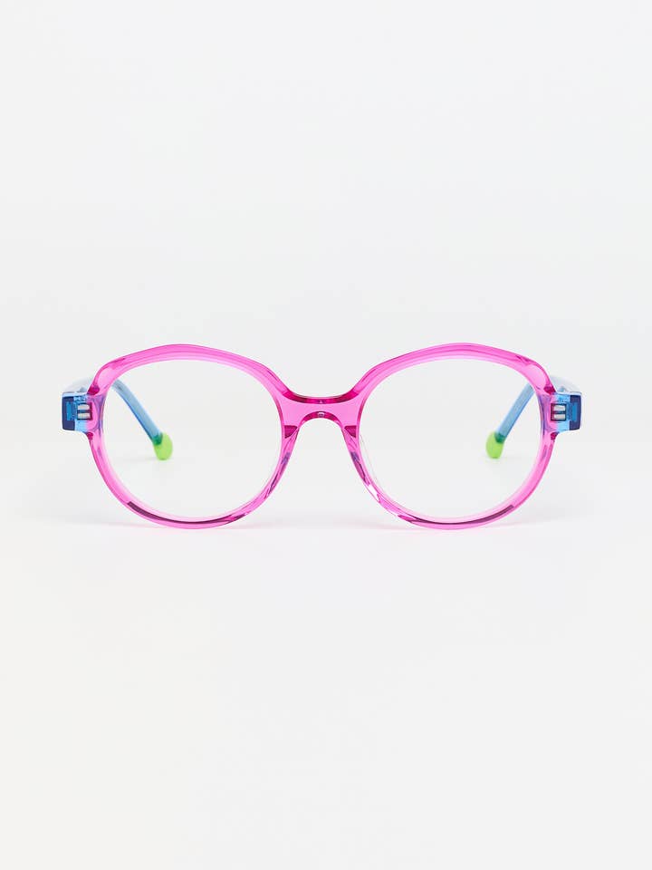 Montures optiques bicolores rose brillant / bleu pour la vente par TIWI
