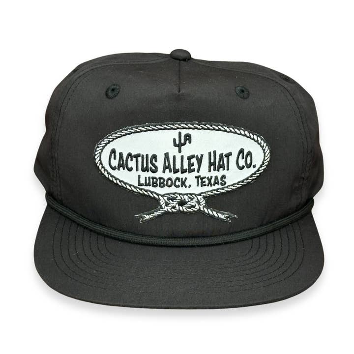 "Nek Touw" - CA 256 Zwart/Zwart Touw, Snapback Pet (2025) voor wholesale door Cactus Alley Hat Co.