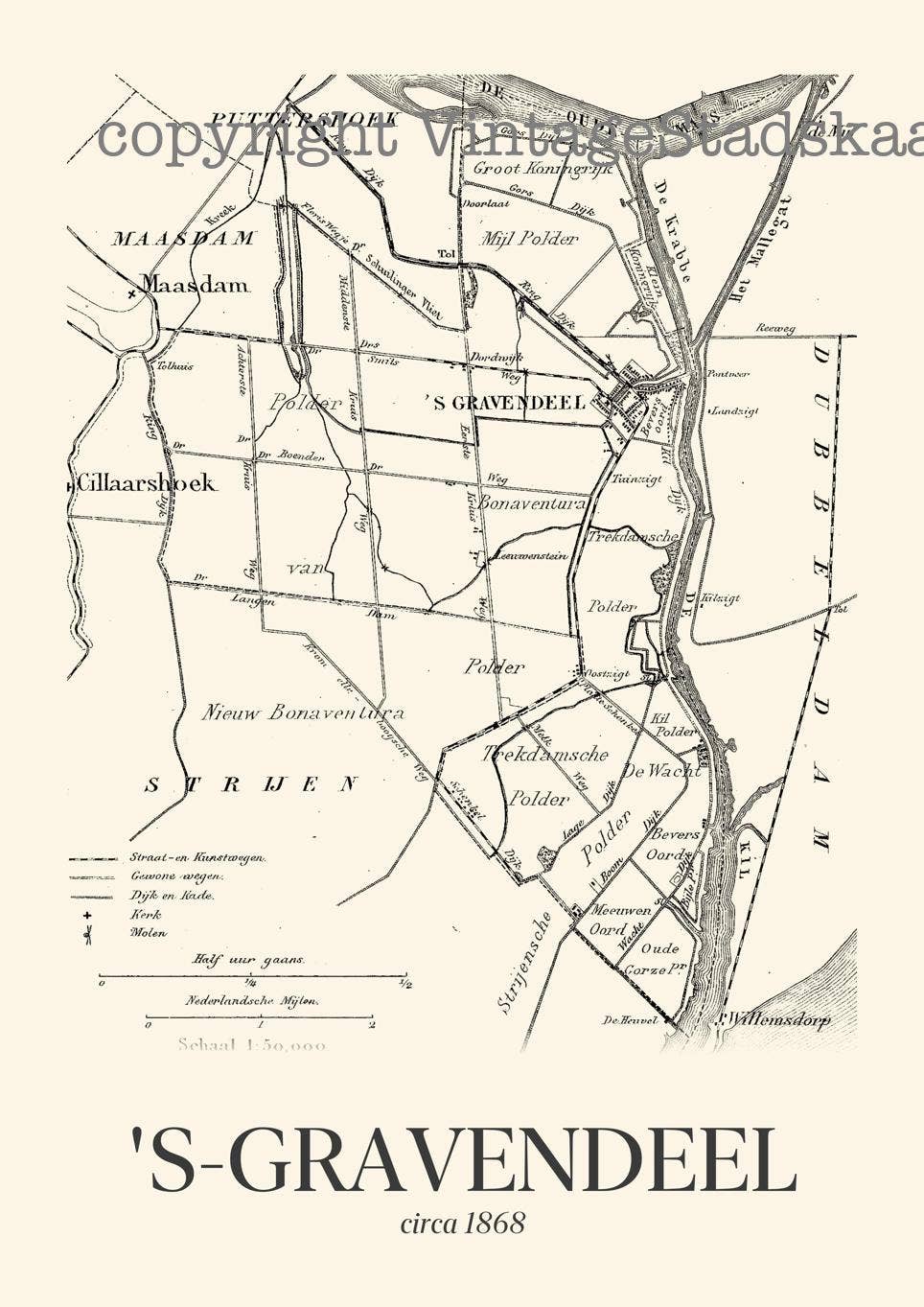 Vintage Stadskaart – wholesale Karta – 's-Gravendel i vintagestil2