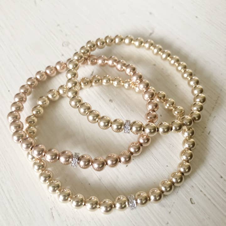 Pulseira elástica de contas de 5 mm com contas SS/zircônia cúbica Roundel por atacado de Kelly and Rose Boutique