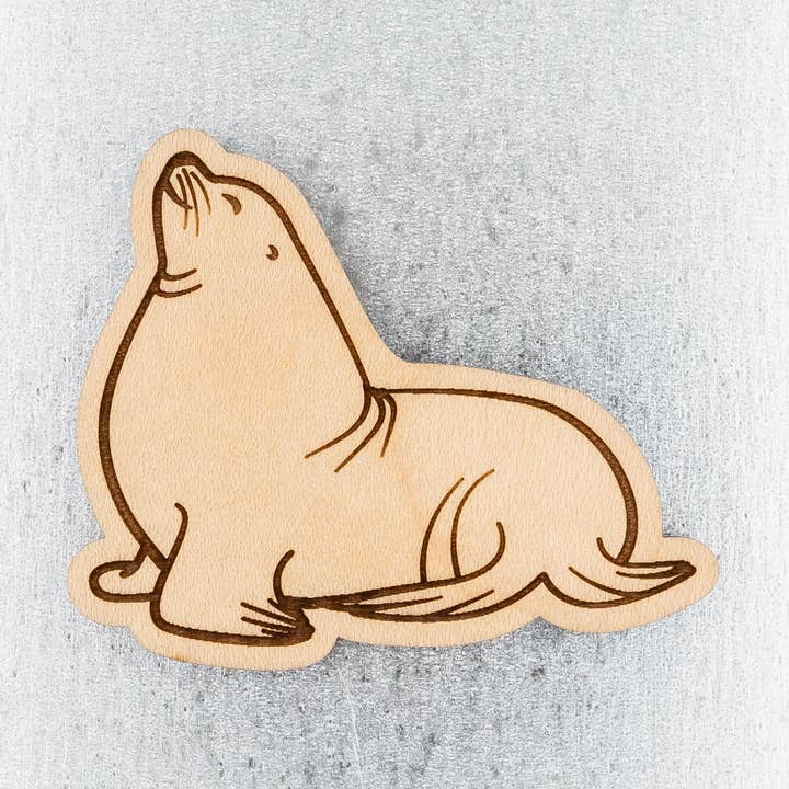 Sea Lion Wood Magnet for wholesale by Steamer Lane Design