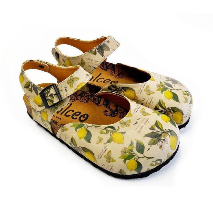 Zuecos con patrón de limón y mariposas amarillas - CAL1606 para venta al por mayor de Goby
