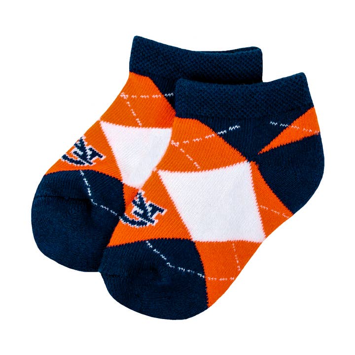 Auburn Tigers Baby Argyle No-Show Footies for wholesale by Donegal Bay