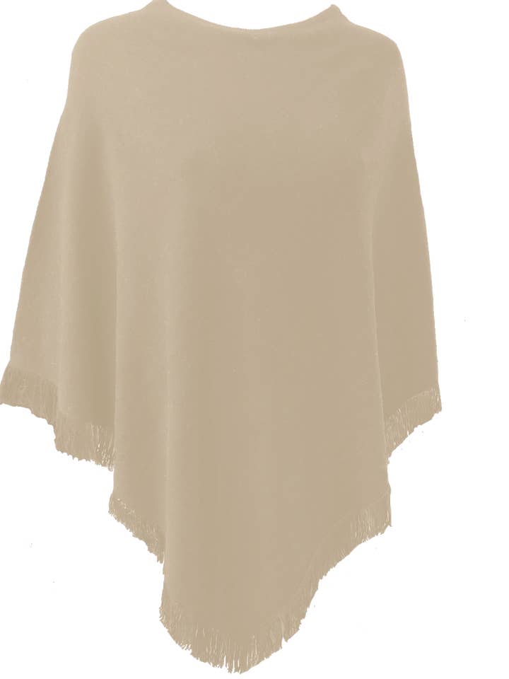 Poncho in cashmere con frange corte sul bordo grigio chiaro per la vendita all'ingrosso da parte di PRATI