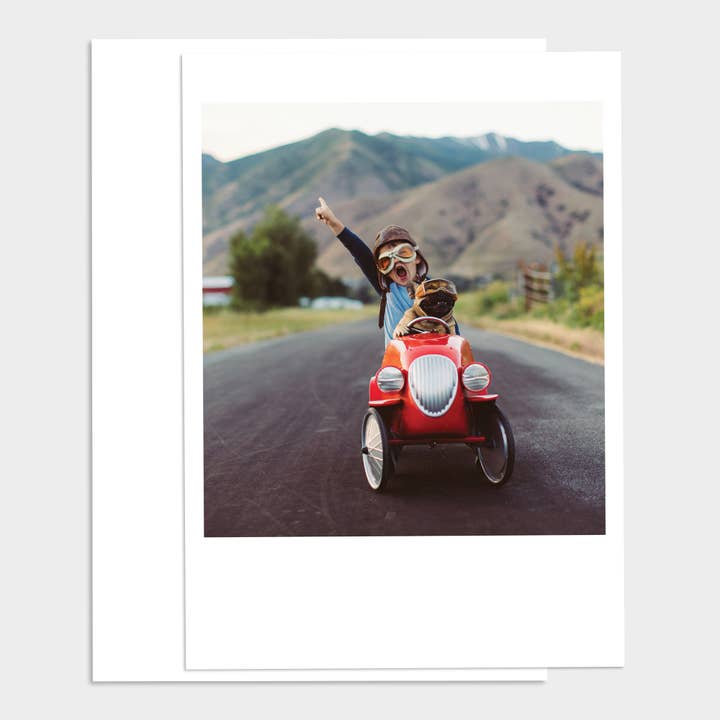 Kid and Dog Racer Happy Birthday Card for wholesale by Palm Press