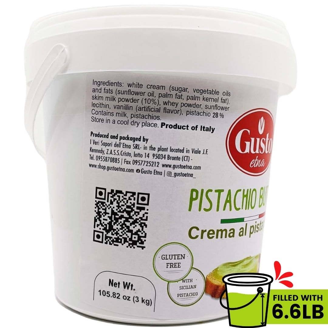 Wholesale Italian Food - Wholesale Nut Butter - Gusto Etna Pistachio Cream Butter 3kg (6.6 lb) – 28% Pistachio, Made in Sicily, Italian Pistachio Spread for Gelato, Pastry & Desserts1