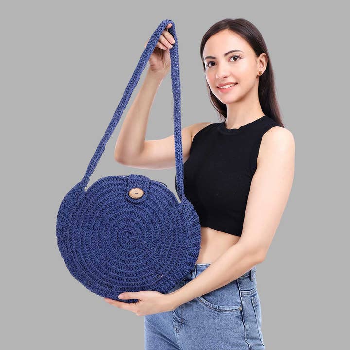 Handmade Crochet United Urbane Blue Crossbody Bag for wholesale by Zwende