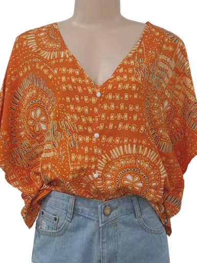 Rosa Clothing - Wholesale Blouse - Women's - Vibrant Boho Pattern V-Neck Blouse