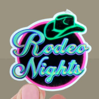 Tweekleurige Rodeo Nights sticker voor wholesale door Top Flight Designs Wholesale