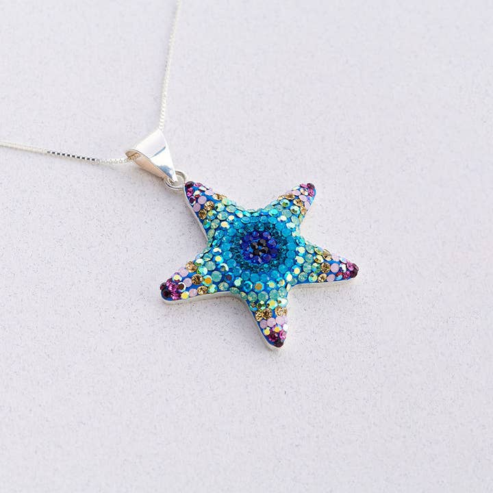 PP-8578 / CRYSTAL & SILVER TWINKLING STARFISH PENDANT for wholesale by Mosaico Jewels