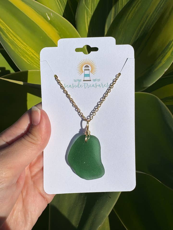 Genuine Sea Glass Brass Necklace for wholesale by Seaside treasures