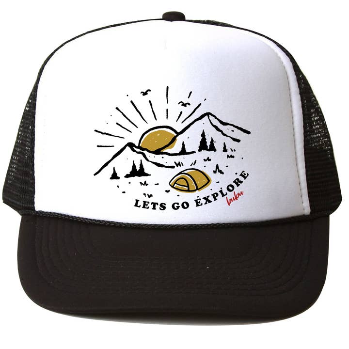 Lets Go Explore White/Black Trucker Hat for wholesale by Bubu