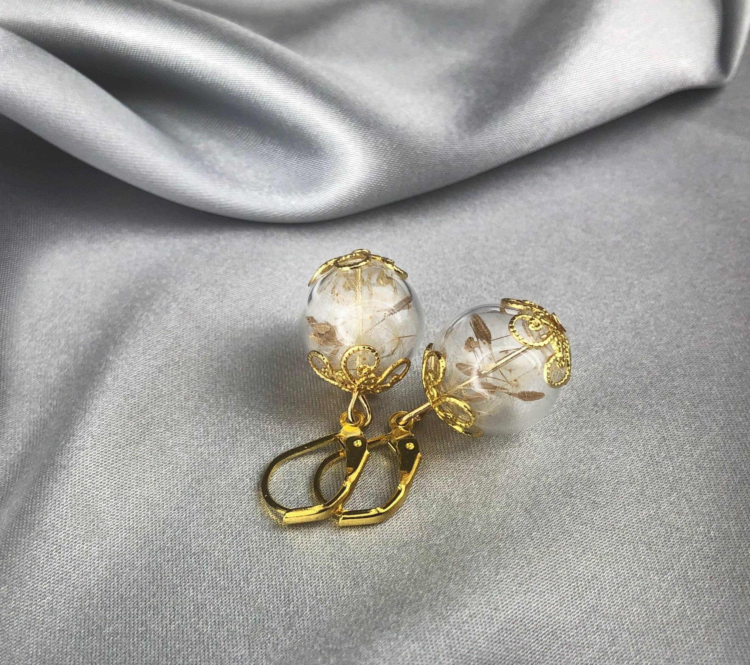 MadamLili - Wholesale Dangle Earrings - Real dandelions earrings, gold earrings with lion's fur2