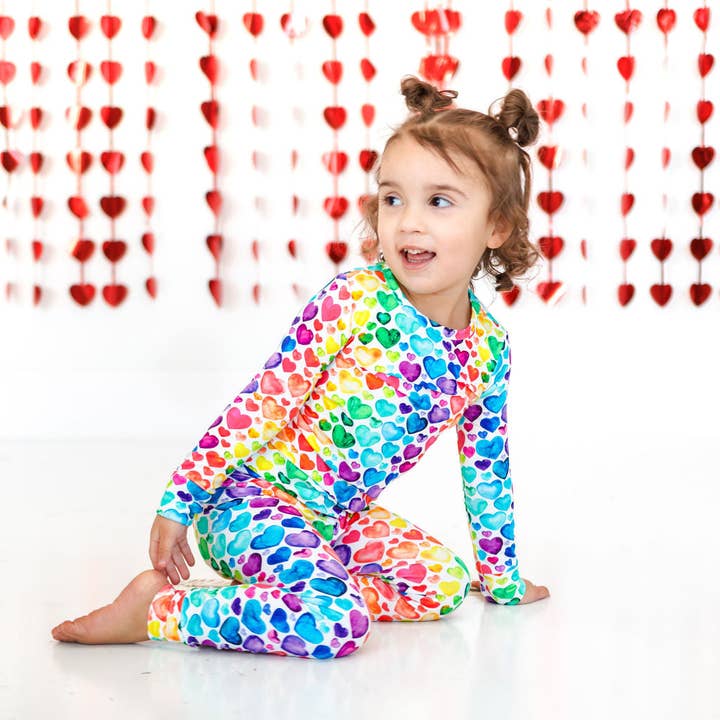 millie + roo - Wholesale Sleepwear Set - Kids - LONG SLEEVE TWO PIECE SETS- Rainbow Hearts