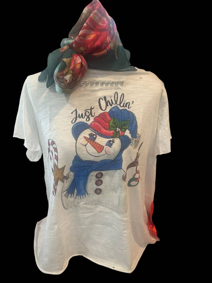 A Rare Bird Shop - Wholesale Screen Printed T-Shirt - Women's - Just Chillin' Snowman Tattered Shirt 2