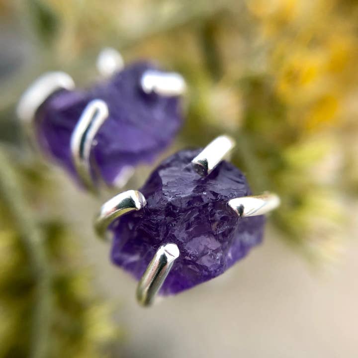 Raw Amethyst Studs for wholesale by Open Fire Jewellery