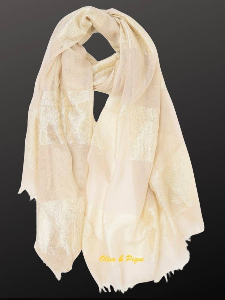 Sheer Lurex Metallic Scarf, 74" x 40" for wholesale by Olive & Pique