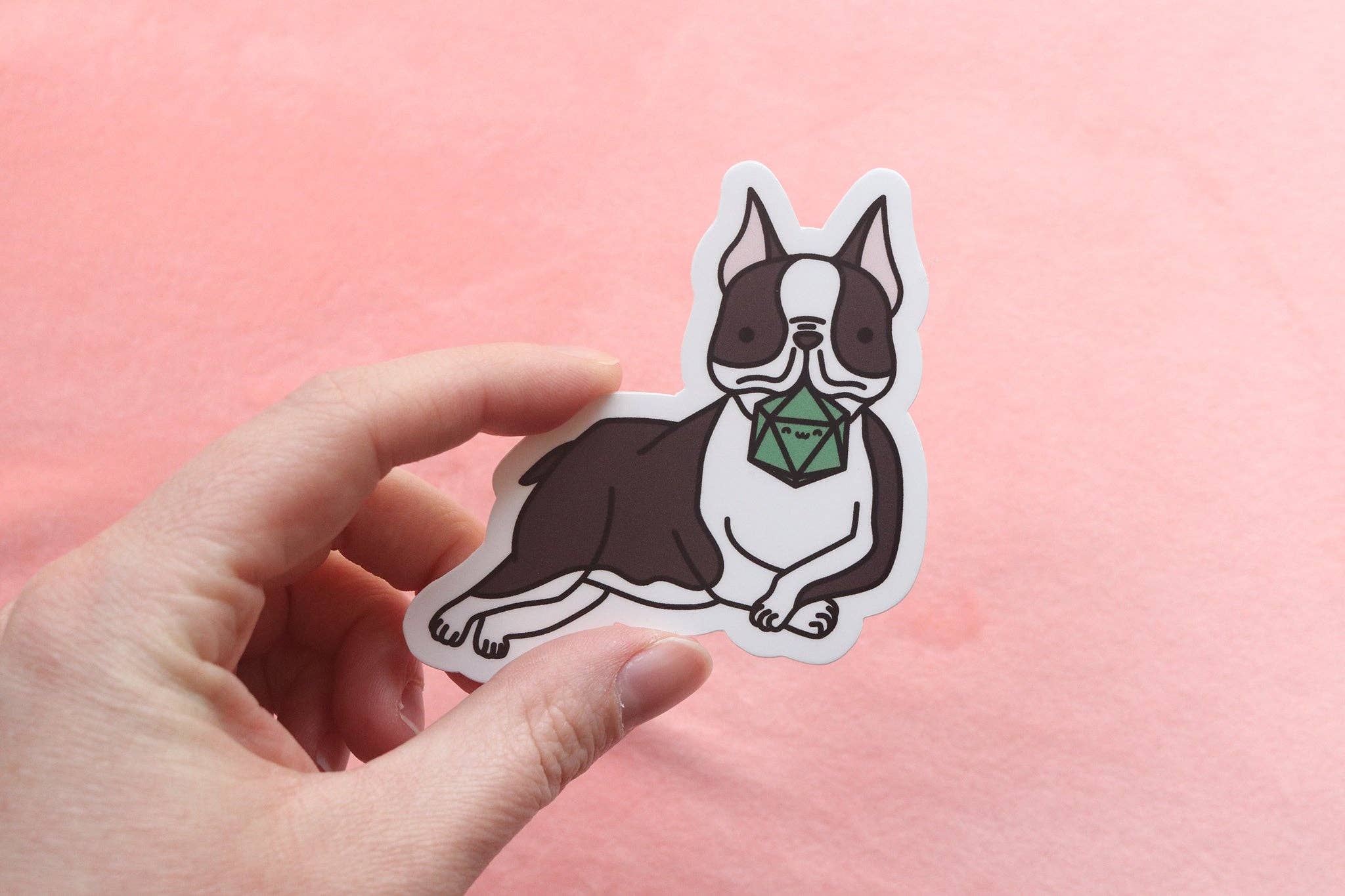 Dbl Feature - Wholesale Sticker - Boston Terrier D20 Dice Buddy Sticker