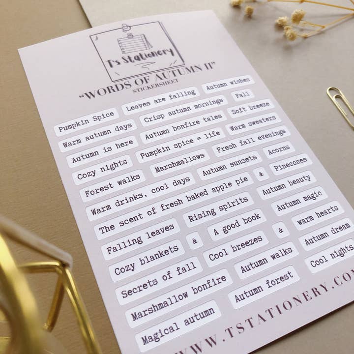 T's Stationery – wholesale Klistermärke – ”Höstens ord II” klistermärke