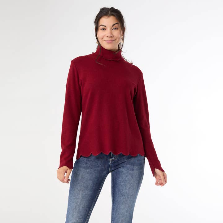 COCO + CARMEN - Wholesale Shirt - Women's - Ariana Turtleneck Top with Scalloped Trim
