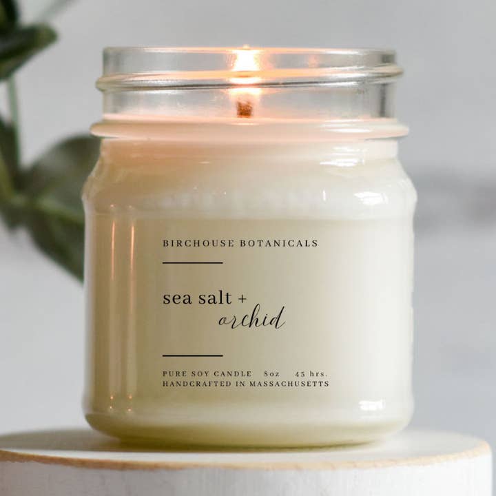 Birchouse Botanicals - Wholesale Jar/Filled Candle - Sea Salt & Orchid 8 oz. Soy Candle - Luxury Candle, Floral