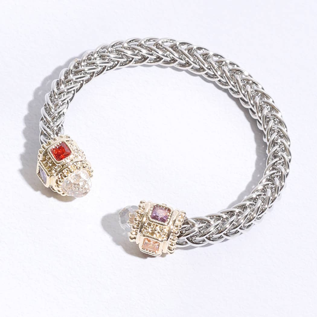 Fashion City - Vente Bracelet jonc - Bracelet jonc en forme de deux T, rond, entouré de pierres précieuses5