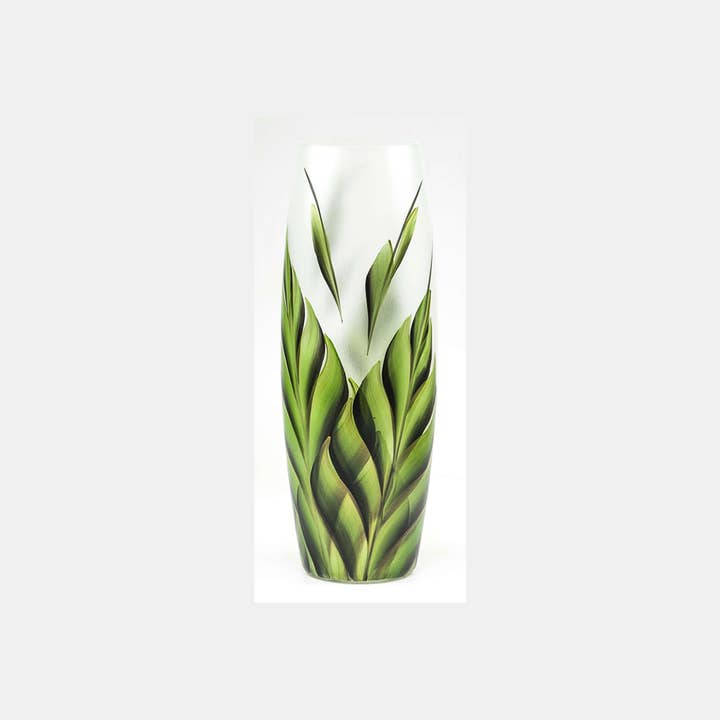 Tropical Leaves | Ikebana Floor Vase | Large Handpainted Glass Vase for Flowers | Room Decor | Floor Vase 16 Inch for wholesale by Project Development Group INC