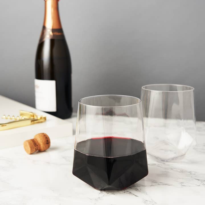 Viski - Wholesale Wine Glass - Senecaâ„¢ Faceted Crystal Wine Glasses - Set of 2