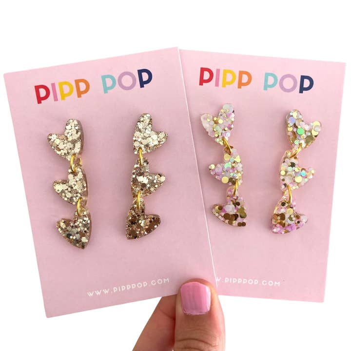 Pipp Pop - Wholesale Dangle earrings - Glitter Heart Dangles - 8 Colours Available10