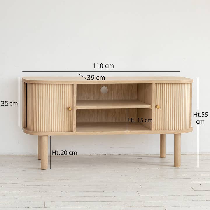 Now's Home – Engroshandel Konsolbord – Naturligt fyrretræ TV-bord med skydedøre 110x39x55 cm Hector4