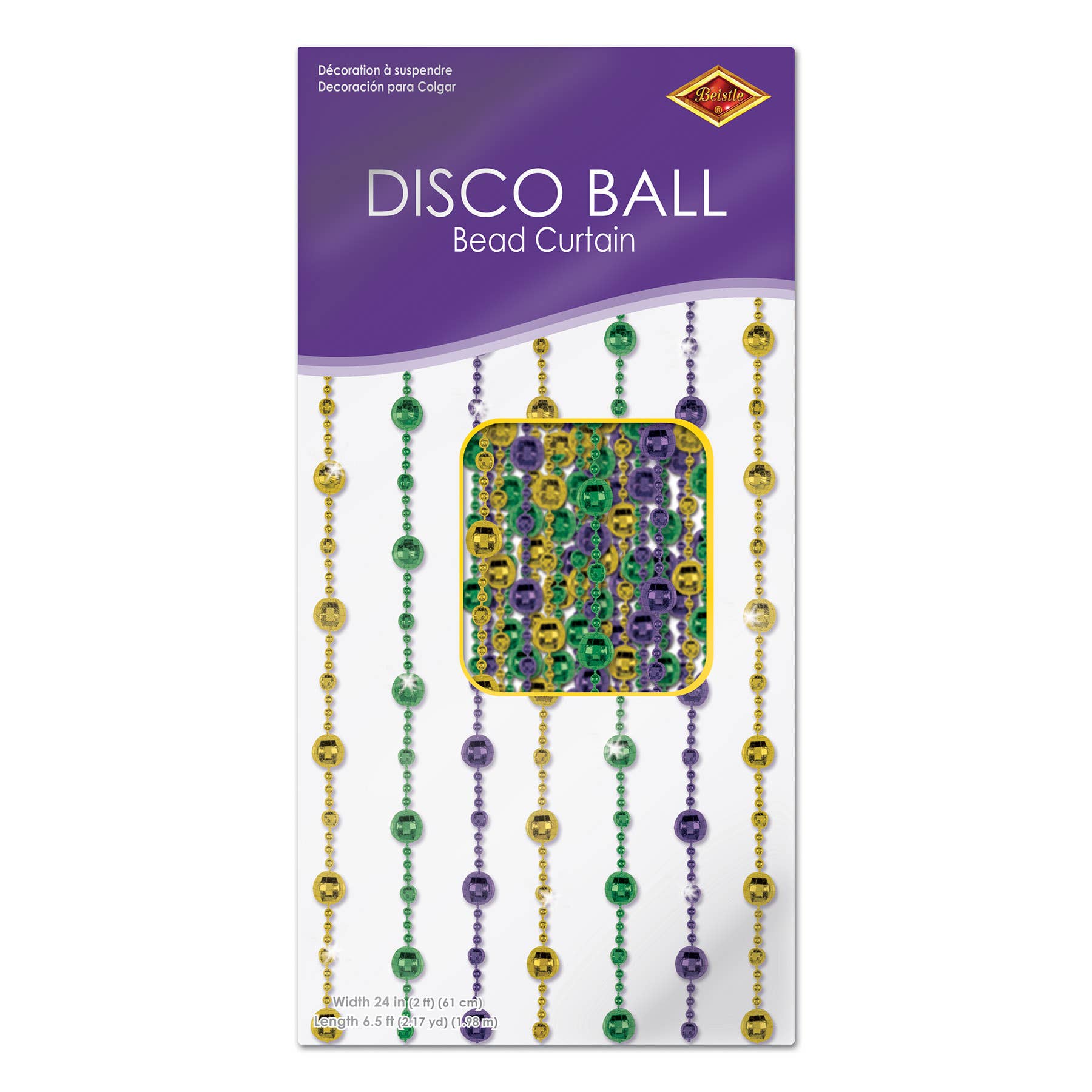 Beistle - Wholesale Decal - Party Decorations - Green, Gold & Purple Disco Ball Bead Curtain, 6' 6" x 24"1