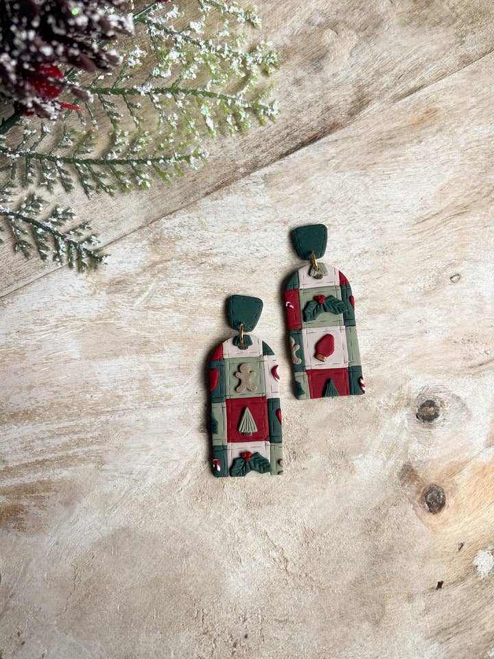 Gesteppte Weihnachtsanhänger für den Großhandel von hunterclayco | Polymer Clay Earrings