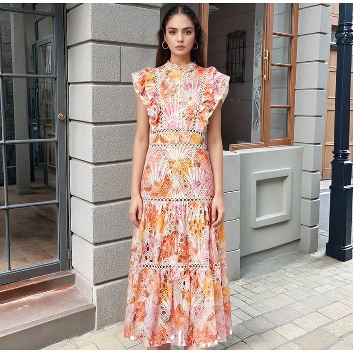 Productseeker - Wholesale Dress - Women's - DR424Y Elegant Floral Embroidered Lace Sleeveless Midi Dress