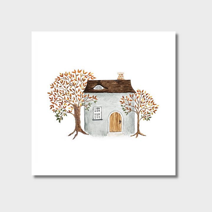 Autumn Cottage Illustrated Art Print - 5x5 for wholesale by Tulip Design Company