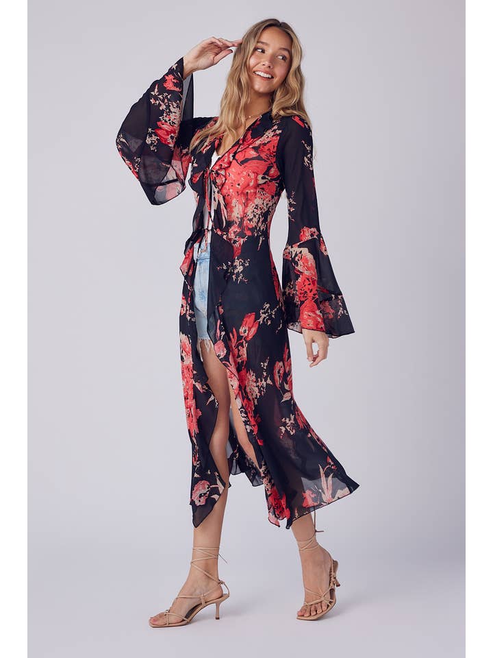 Bluivy - Wholesale Kimono - Women's - FLORAL PRINT RUFFLE KIMONO3