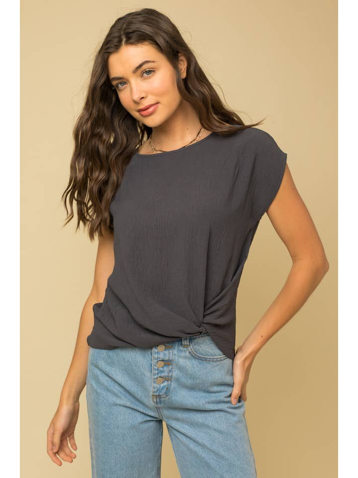 GILLI - Wholesale Blouse - Women's - SOLID WOVEN TEE WITH FRONT KNOT DETAIL16