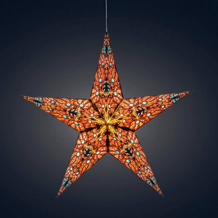 Artschatz LLC - Wholesale Paper Lantern/Lamp - Cosecha 5 Pointer 24" Black/Yellow Paper Star Lantern Light