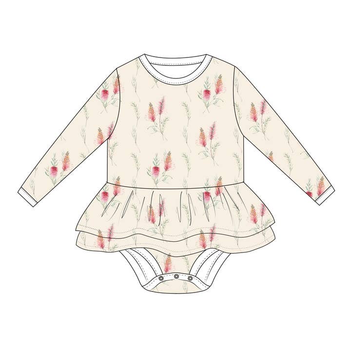 Jenny LS Ruffle Bodysuit - Grevillea för wholesale av Indigo & Lellow