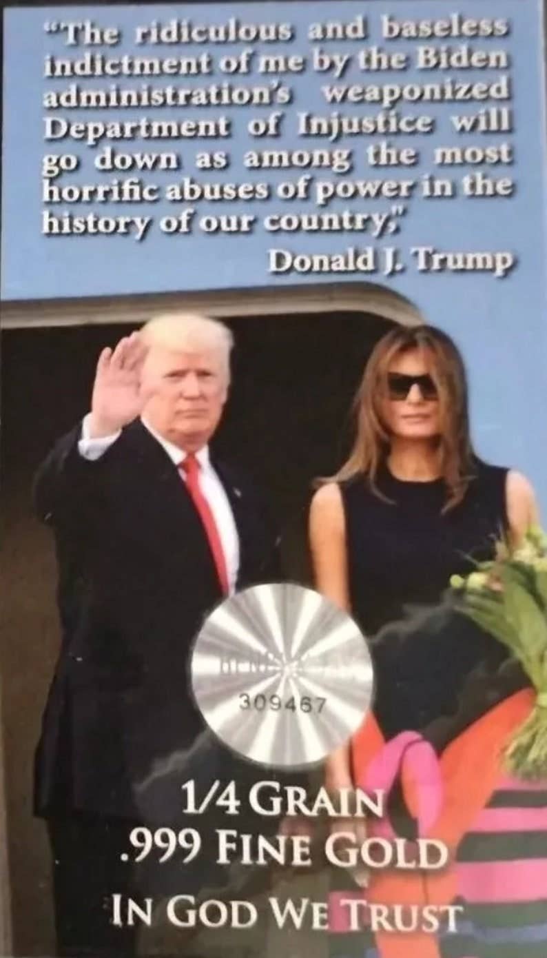 ECK Ozark Patriot - Wholesale Keepsake coin/token - 
Donald J Trump MAGA MUGSHOT 24k Gold bullion bar card 1