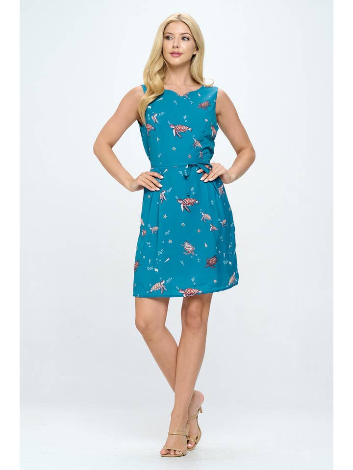 SM WARDROBE - Wholesale Dress - Women's - TURTLE UNDER WATER PRINT DRESS WITH POCKETS1