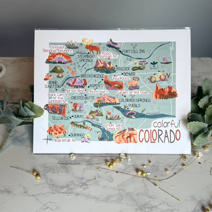 Quirks of Art co. - Wholesale Art Print - Colorful Colorado Map Illustrated Prints1