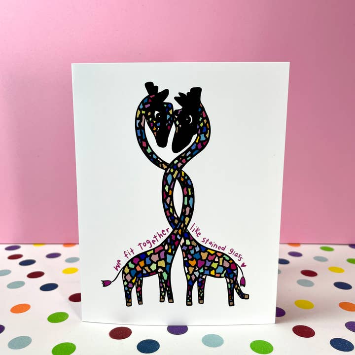 quirky burp illustrations - Wholesale Love Card - Stained Glass Giraffes Greeting Card4