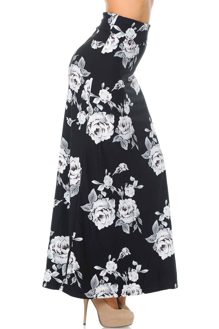 USA Fashion - Wholesale Skirt - Women's - Buttery Smooth White Jumbo Rose Maxi Skirt1