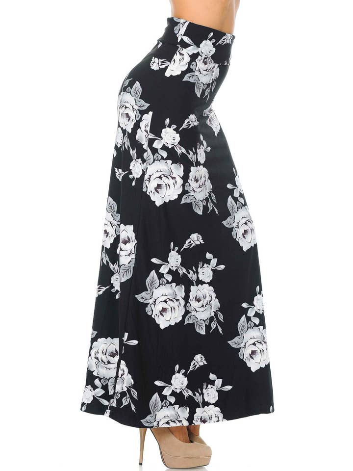 USA Fashion - Wholesale Skirt - Women's - Buttery Smooth White Jumbo Rose Maxi Skirt1