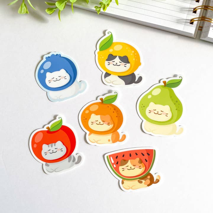 Studious Owl Press - Wholesale Sticker - Cute Fruit Hat Cat Waterproof Matte Vinyl Sticker6