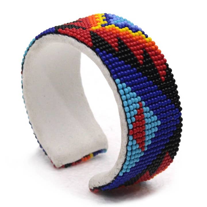 Handmade Beaded Aztec Pattern Multi-Color Leather 1 Inch Wide Bracelet for wholesale by BEADS CORNER