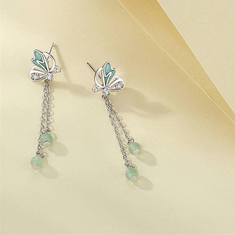 Perimade & Co. LLC - Wholesale Dangle Earrings - Green Butterfly Dangle Drop Earrings in 925 Sterling Silver2