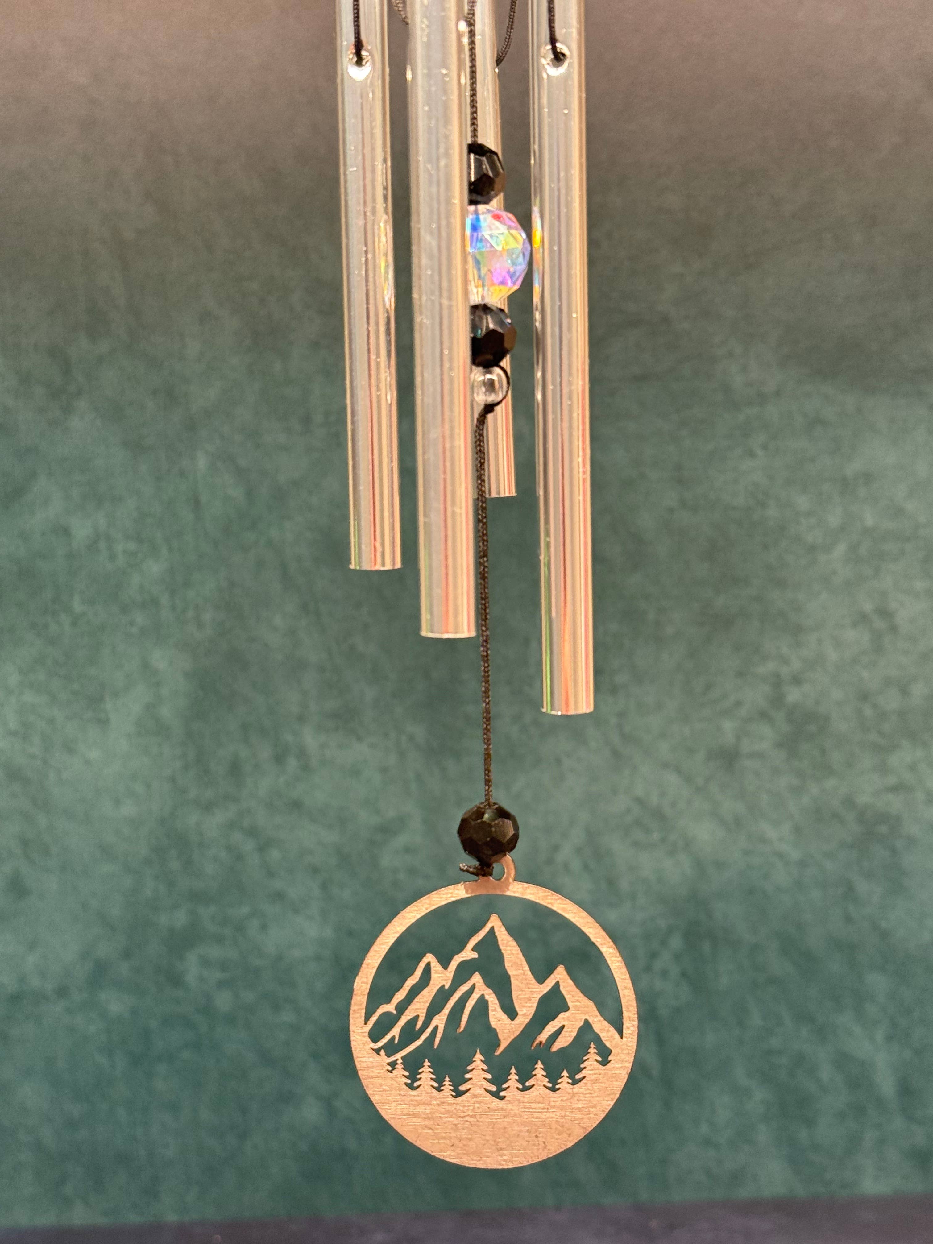 The Mas Boutique - Wholesale Wind Chime - 11” wind chime with suncatcher bead - mountain scene2